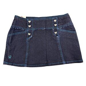 Deadstock Y2K Angela Jeans Dark Wash Mini Skirt 🖤 Heart Buttons NWT